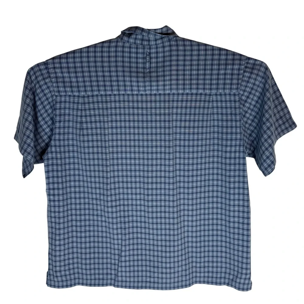 The North Face Men XL Blue Plaid Short Sleeve Button Up Hiking Shirt Modal Blend